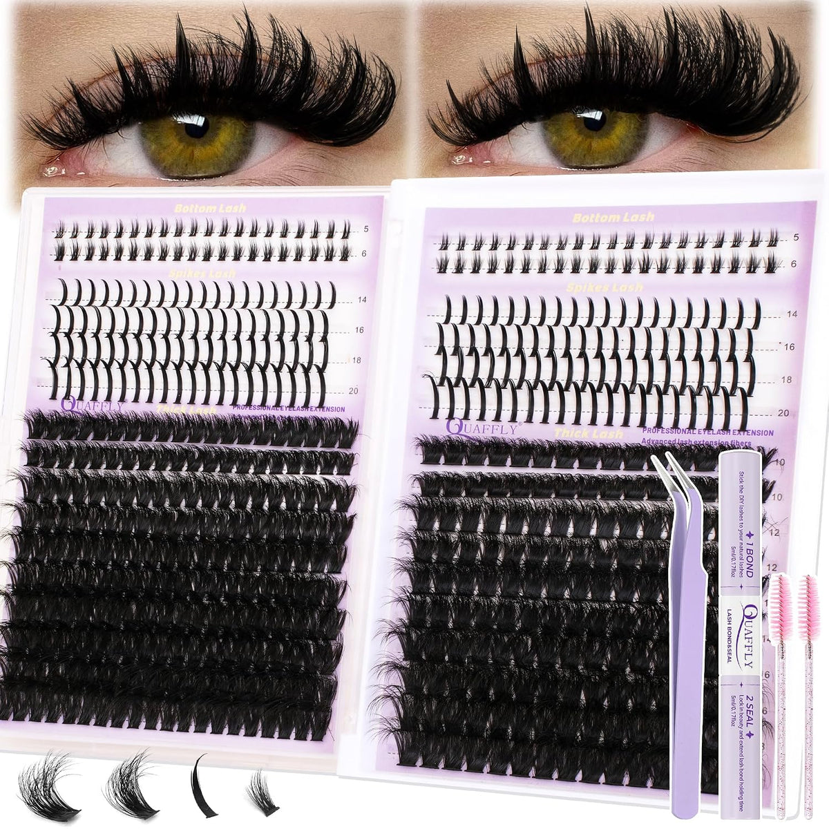 DIY Lash Extension Kit 100D+150D Volume Lash Clusters with Spikes Lash Extension Kit Bottom Lashes Wispy Cluster Eyelash