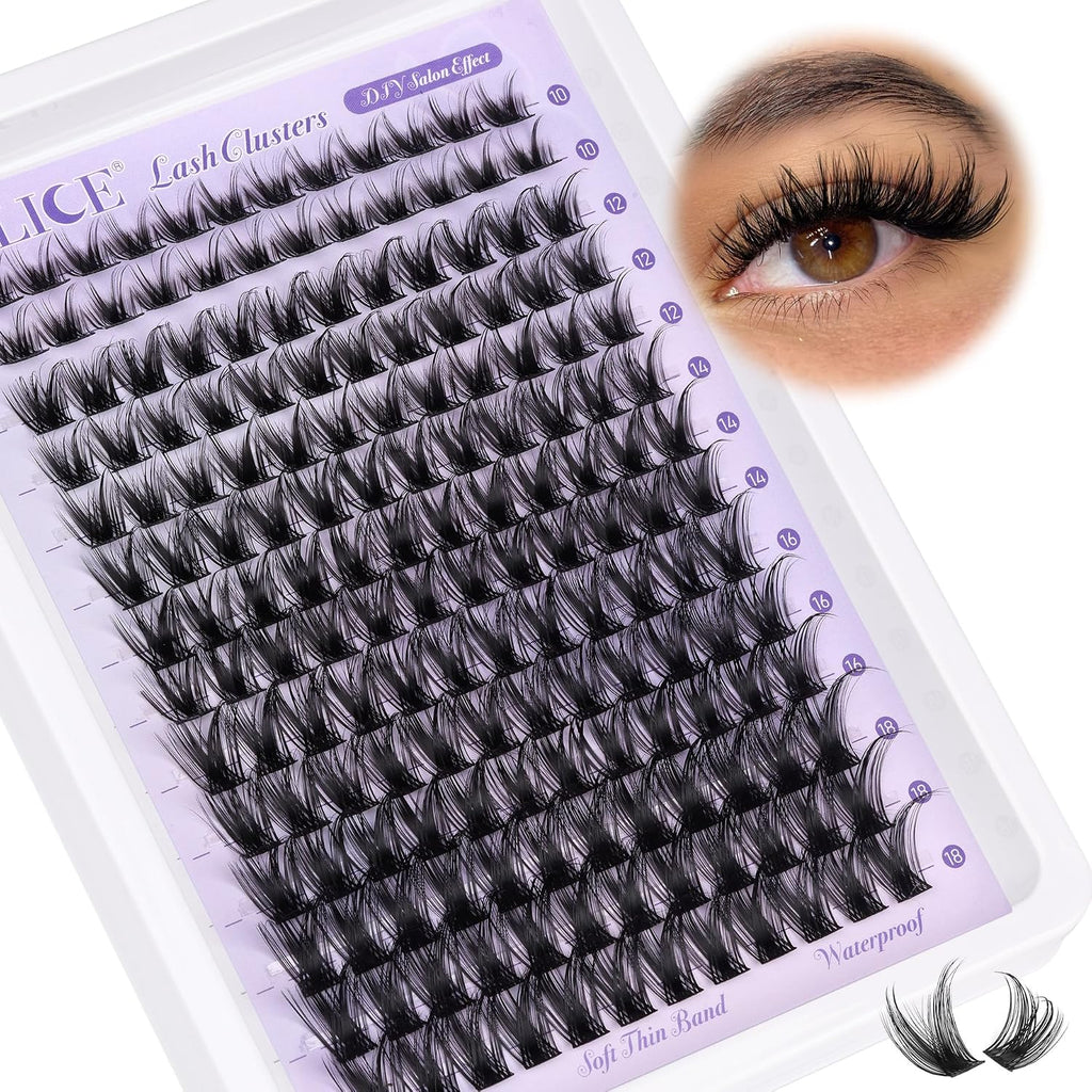 ALICE Lash Clusters Wispy Eyelash Clusters 10-18mm 168pcs Cluster Eyelash Extensions Natural Volume Lash Extensions DIY 