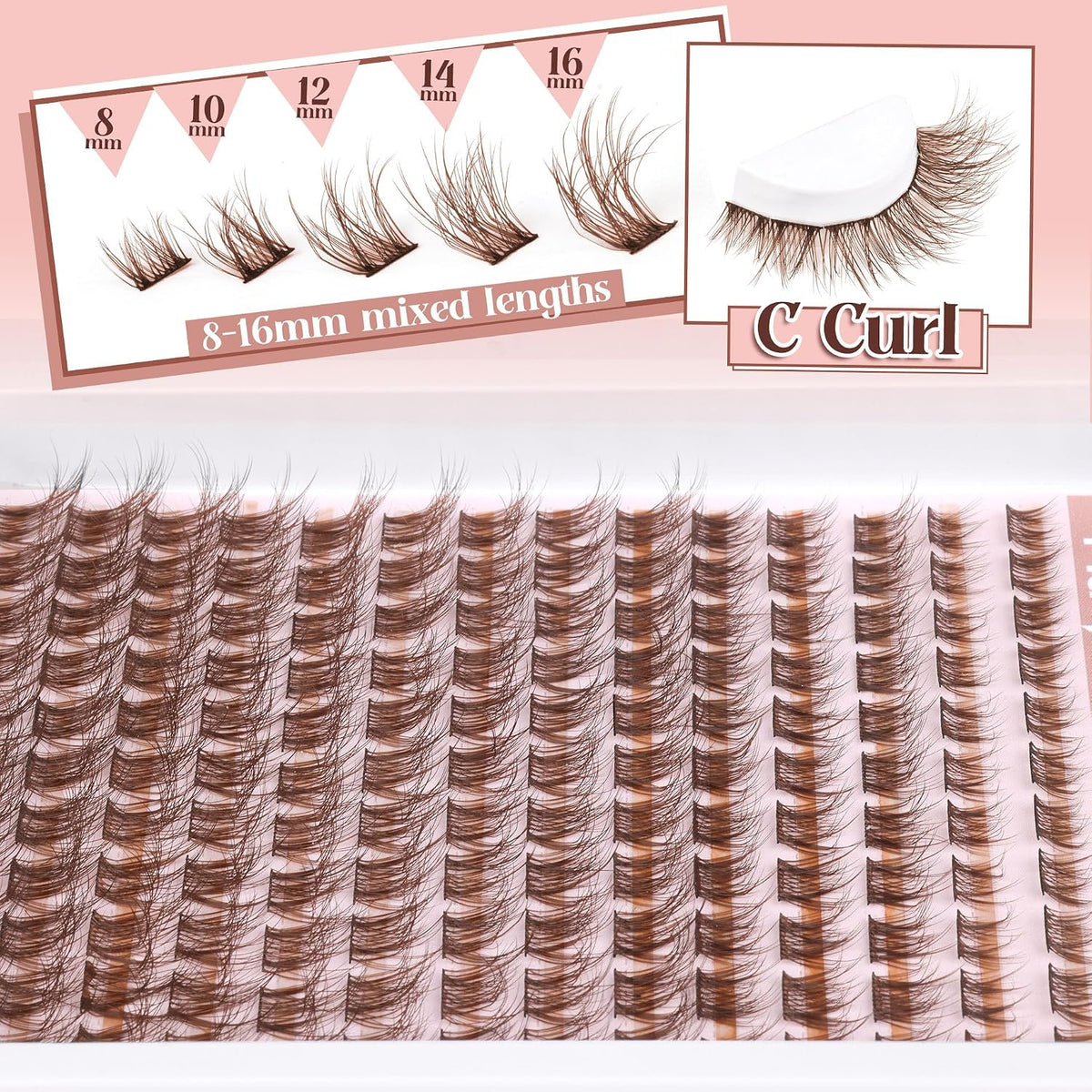 Mavphnee Brown Lash Clusters Natural Lash Extensions Wispy Eyelash Clusters 168 Pcs C Curl Lashes Clusters for Everyday 