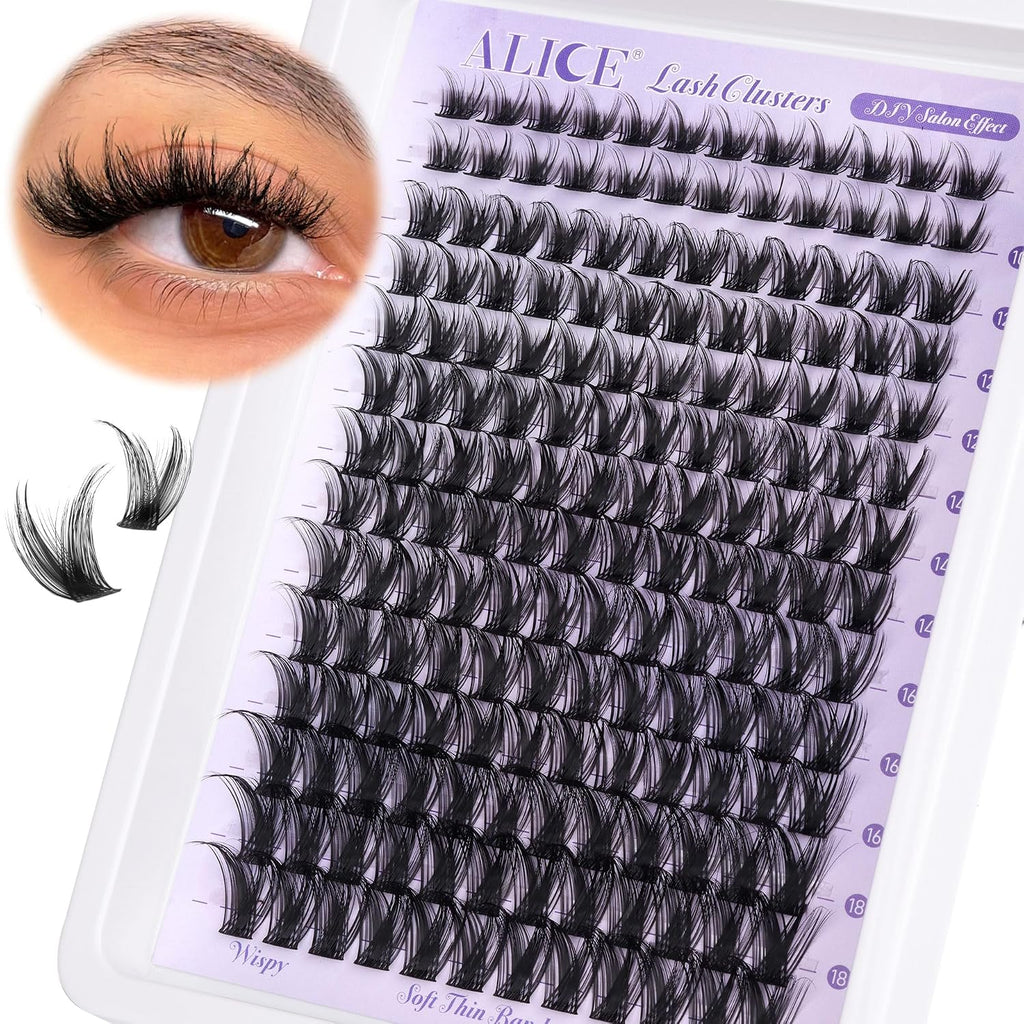 ALICE Lash Clusters Wispy Eyelash Clusters 10-18mm 168pcs Cluster Eyelash Extensions Natural Volume Lash Extensions DIY 