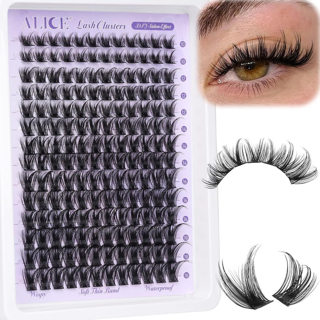 ALICE Lash Clusters Wispy Eyelash Clusters 10-18mm 168pcs Cluster Eyelash Extensions Natural Volume Lash Extensions DIY 