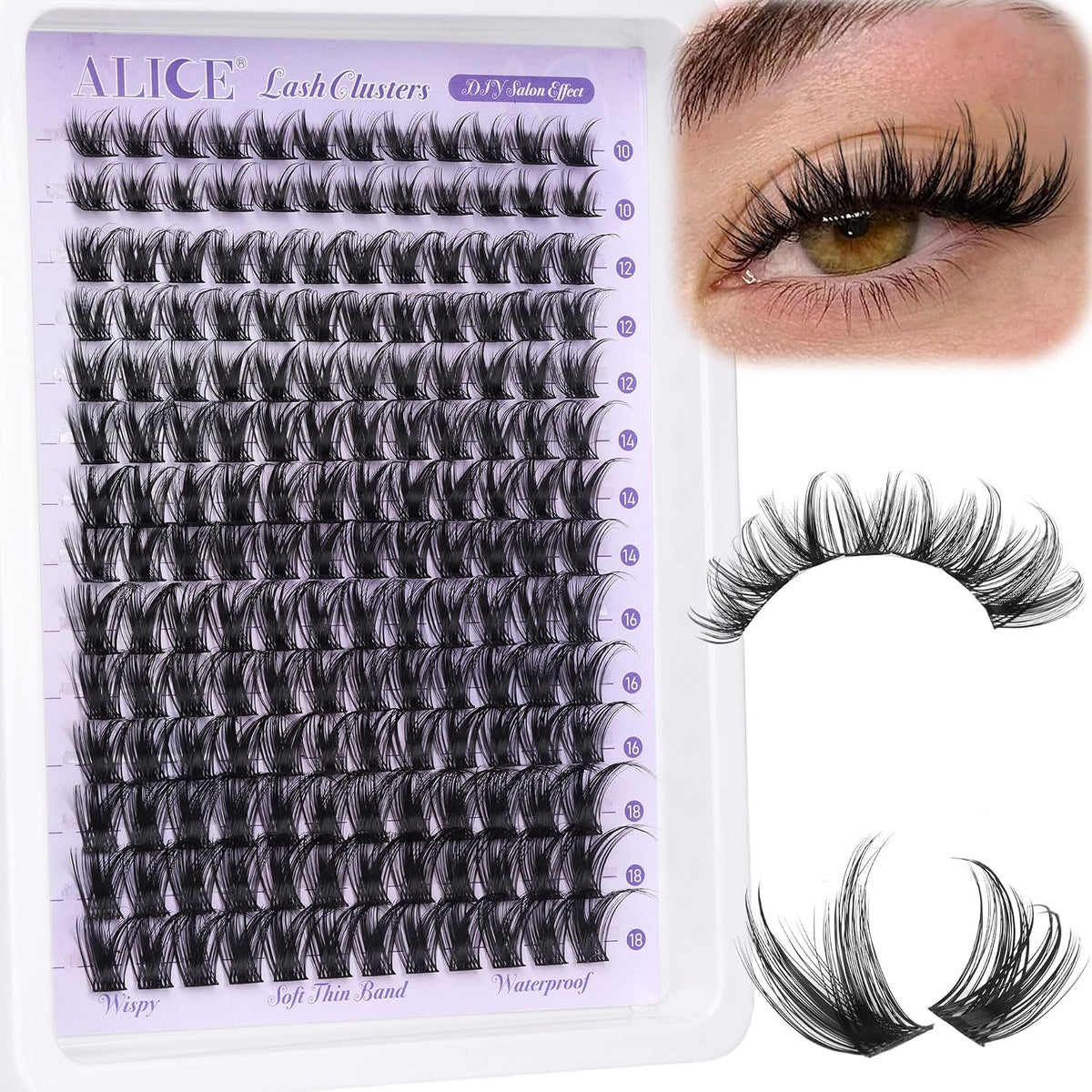 ALICE Lash Clusters Wispy Eyelash Clusters 10-18mm 168pcs Cluster Eyelash Extensions Natural Volume Lash Extensions DIY 