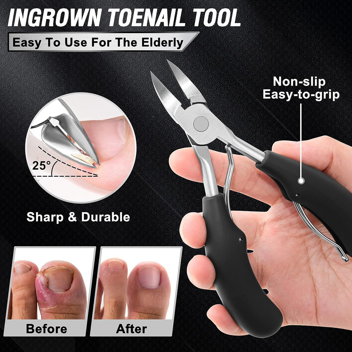 Toenail Clippers for Seniors Thick Toenails, Aucurwen Heavy Duty Toe Nail Clippers Adult Thick Nails Long Handle, Large 