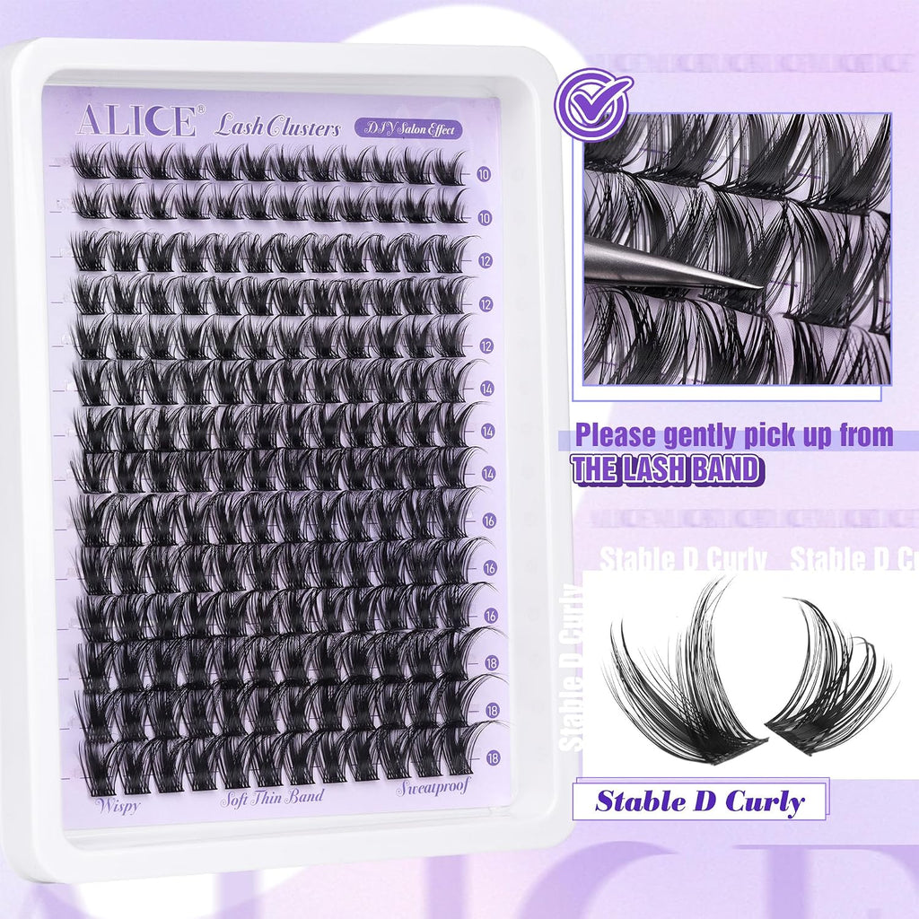 ALICE Lash Clusters Wispy Eyelash Clusters 10-18mm 168pcs Cluster Eyelash Extensions Natural Volume Lash Extensions DIY 