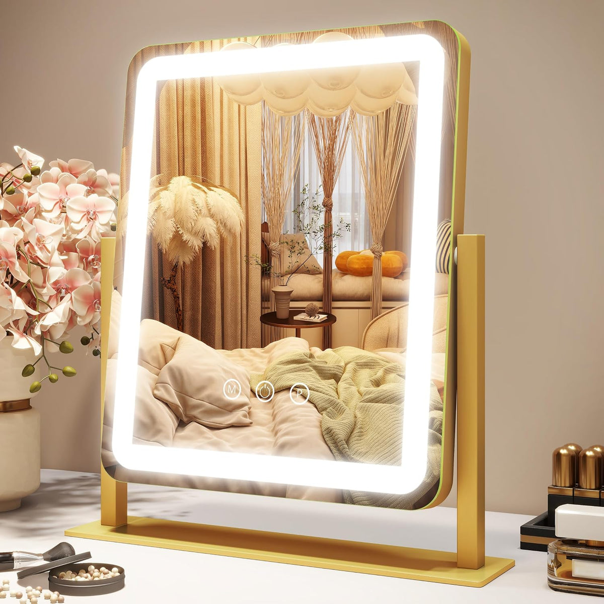 ROLOVE Vanity Mirror with Lights for Desk, 12.6"x15", Dimmable, White