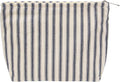 Flat Makeup Bag for Women,Zipper Cosmetic Pouch,Vintage Stripe Navy Blue