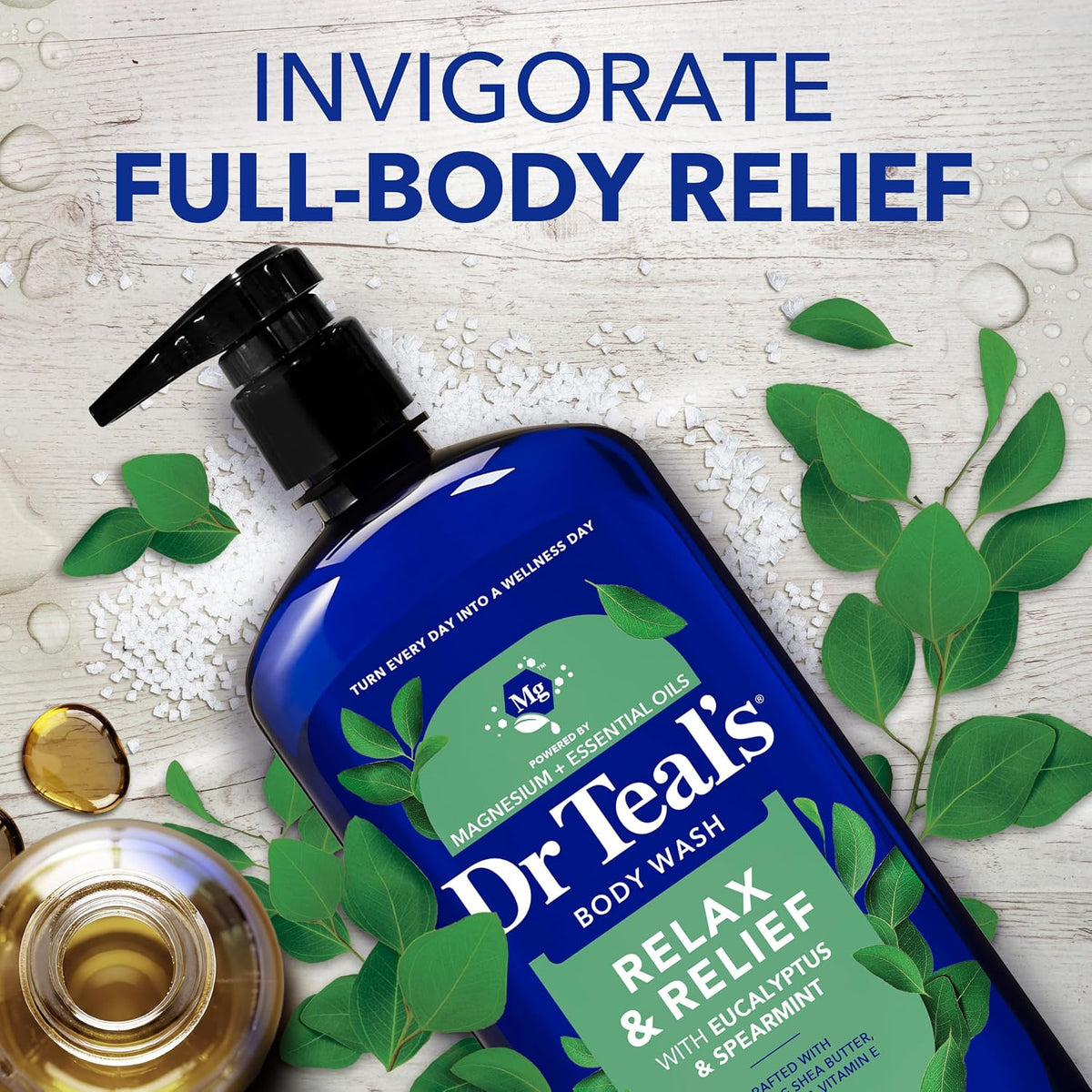 Dr Teal's Body Wash with Pure Epsom Salt, Relax & Relief with Eucalyptus & Spearmint, 24 fl oz (Pack of 2)