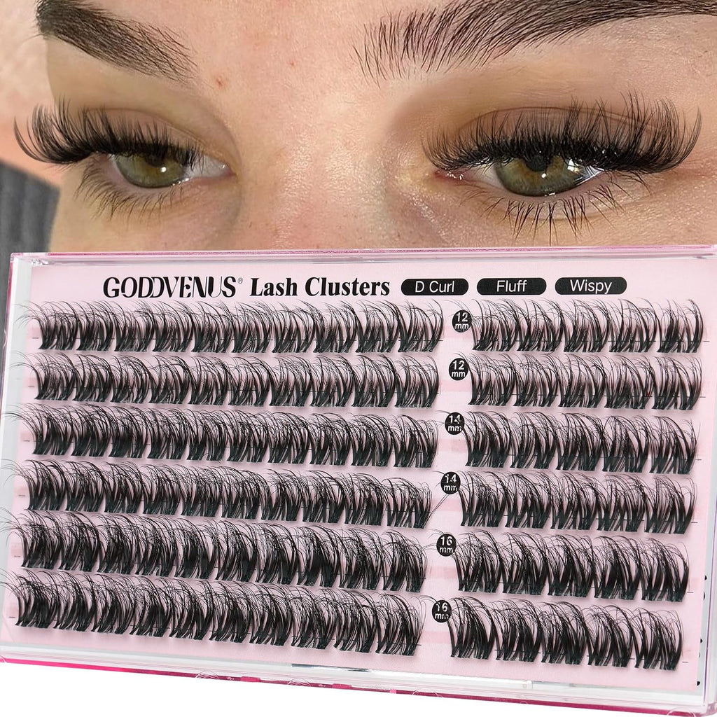 Goddvenus Lash Clusters Natural Wispy Cluster Eyelash Extensions, DIY Lash Extension at Home for Natural Look, D Curly I