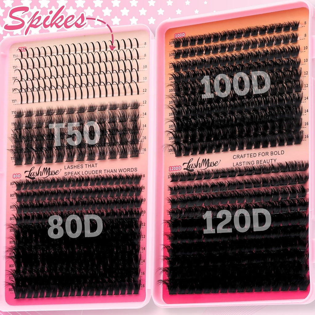 680PCS Fairy Lash Clusters Kit with Spikes Fluffy Volume T50 80D 100D 120D