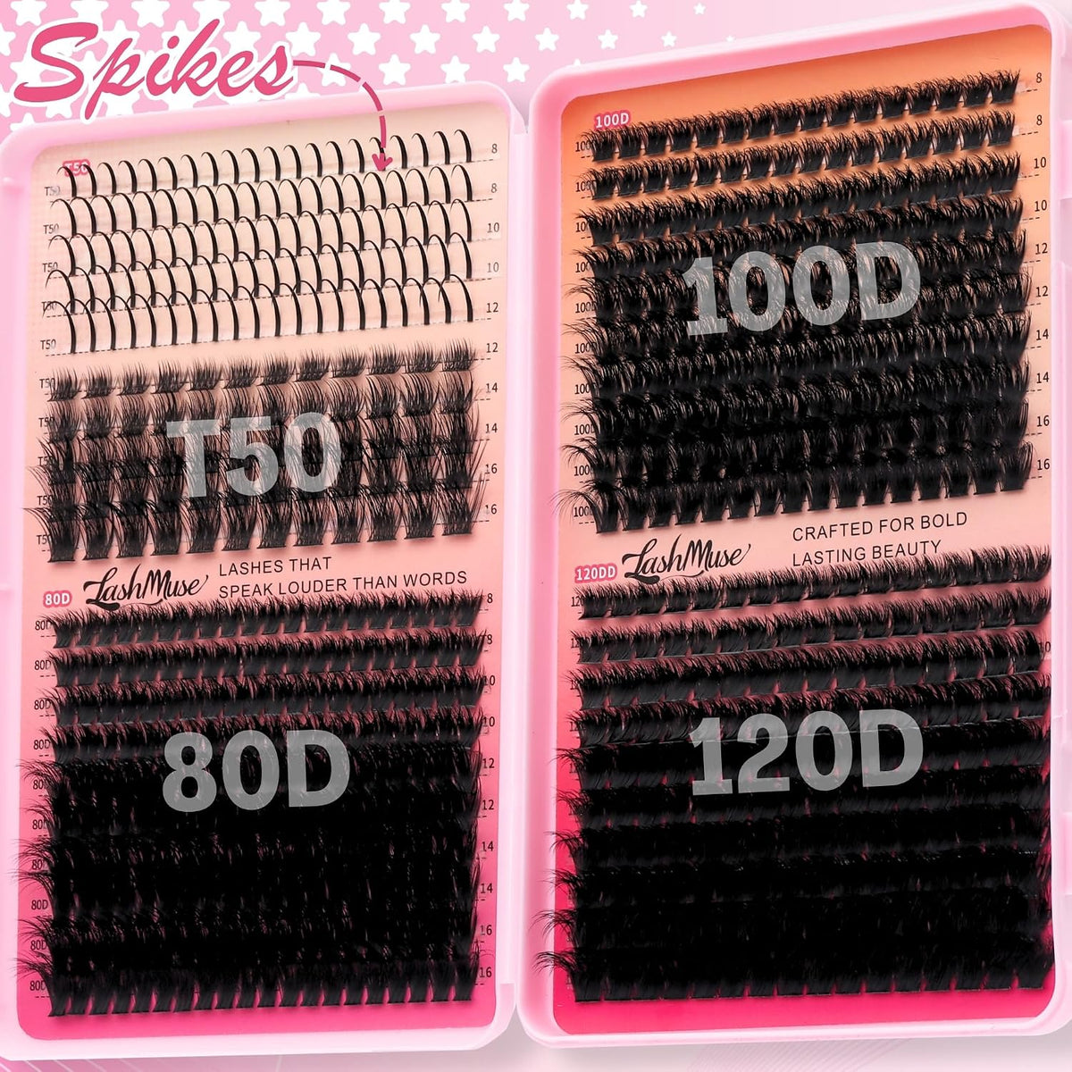 680PCS Fairy Lash Clusters Kit with Spikes Fluffy Volume T50 80D 100D 120D