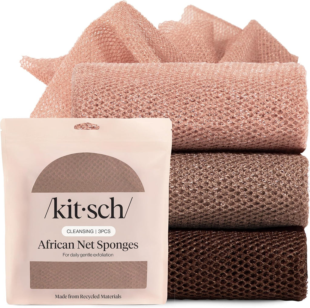 Kitsch African Net Sponge – Exfoliating Body Scrubber – Berry Pink, 3 Pcs
