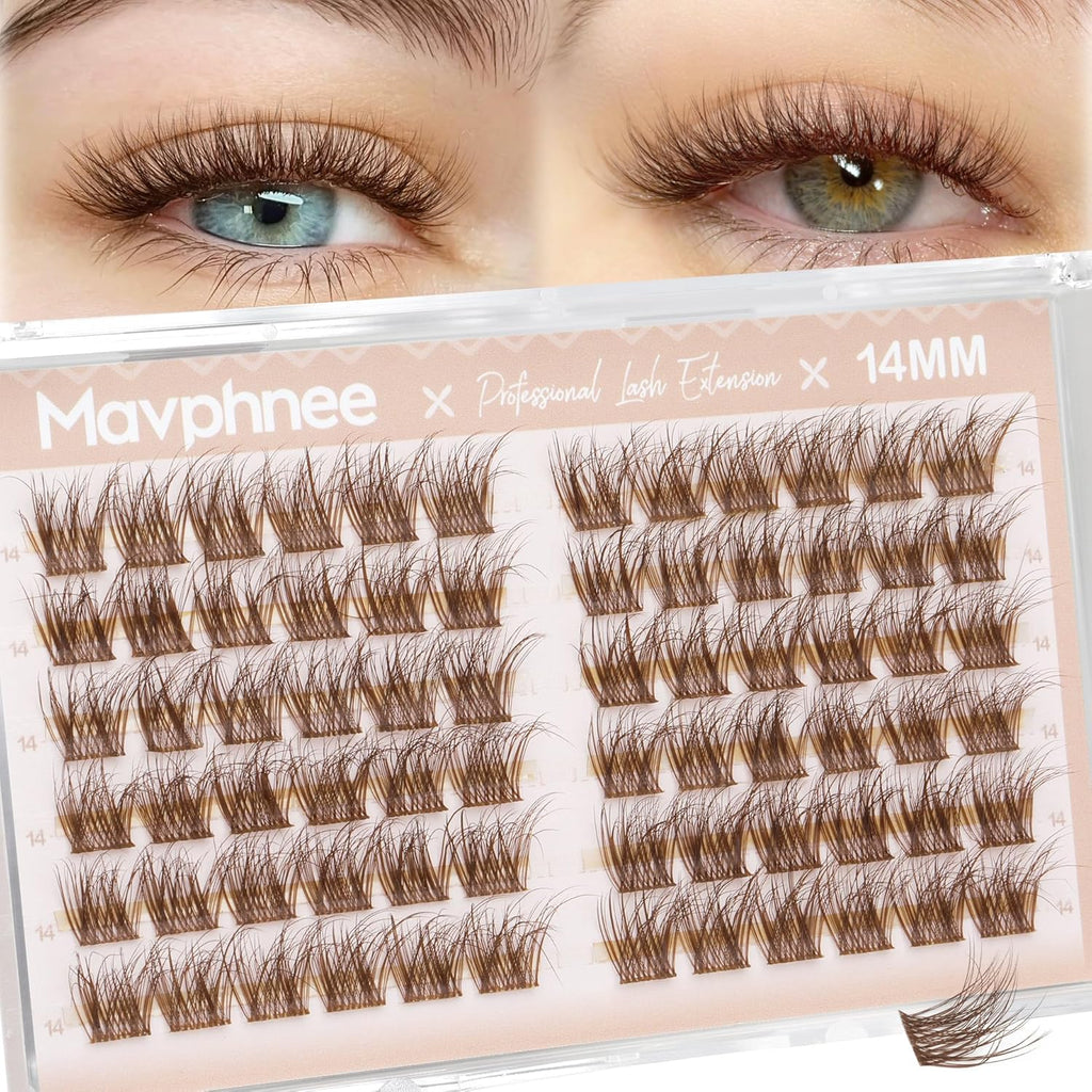Mavphnee Brown Lash Clusters Natural Lash Extensions Wispy Eyelash Clusters 168 Pcs C Curl Lashes Clusters for Everyday 