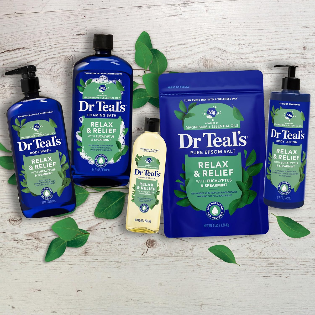 Dr Teal's Body Wash with Pure Epsom Salt, Relax & Relief with Eucalyptus & Spearmint, 24 fl oz (Pack of 2)