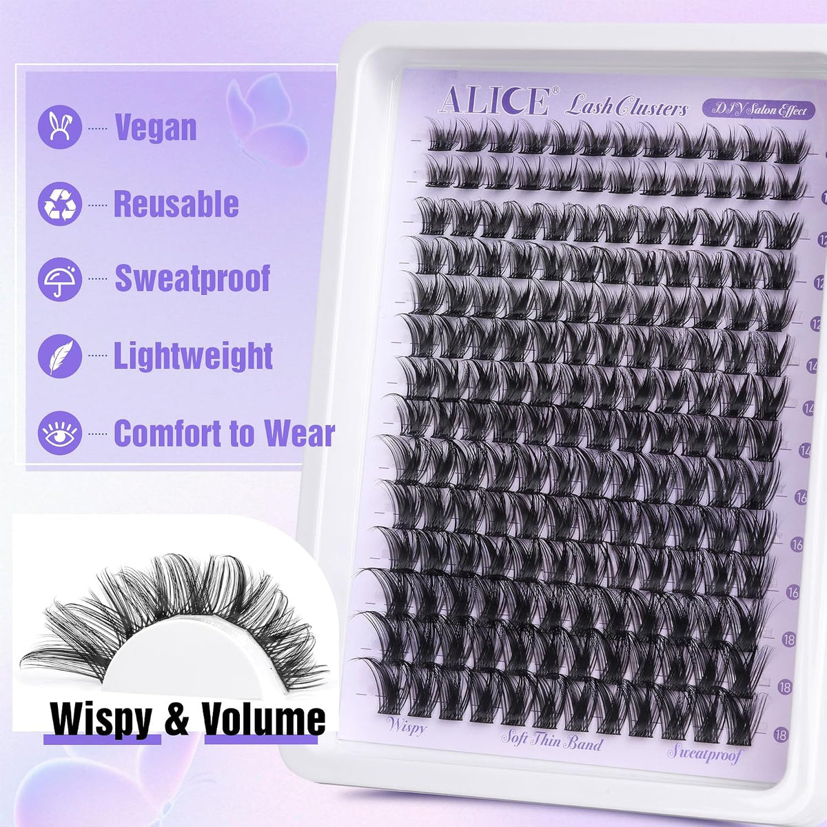 ALICE Lash Clusters Wispy Eyelash Clusters 10-18mm 168pcs Cluster Eyelash Extensions Natural Volume Lash Extensions DIY 