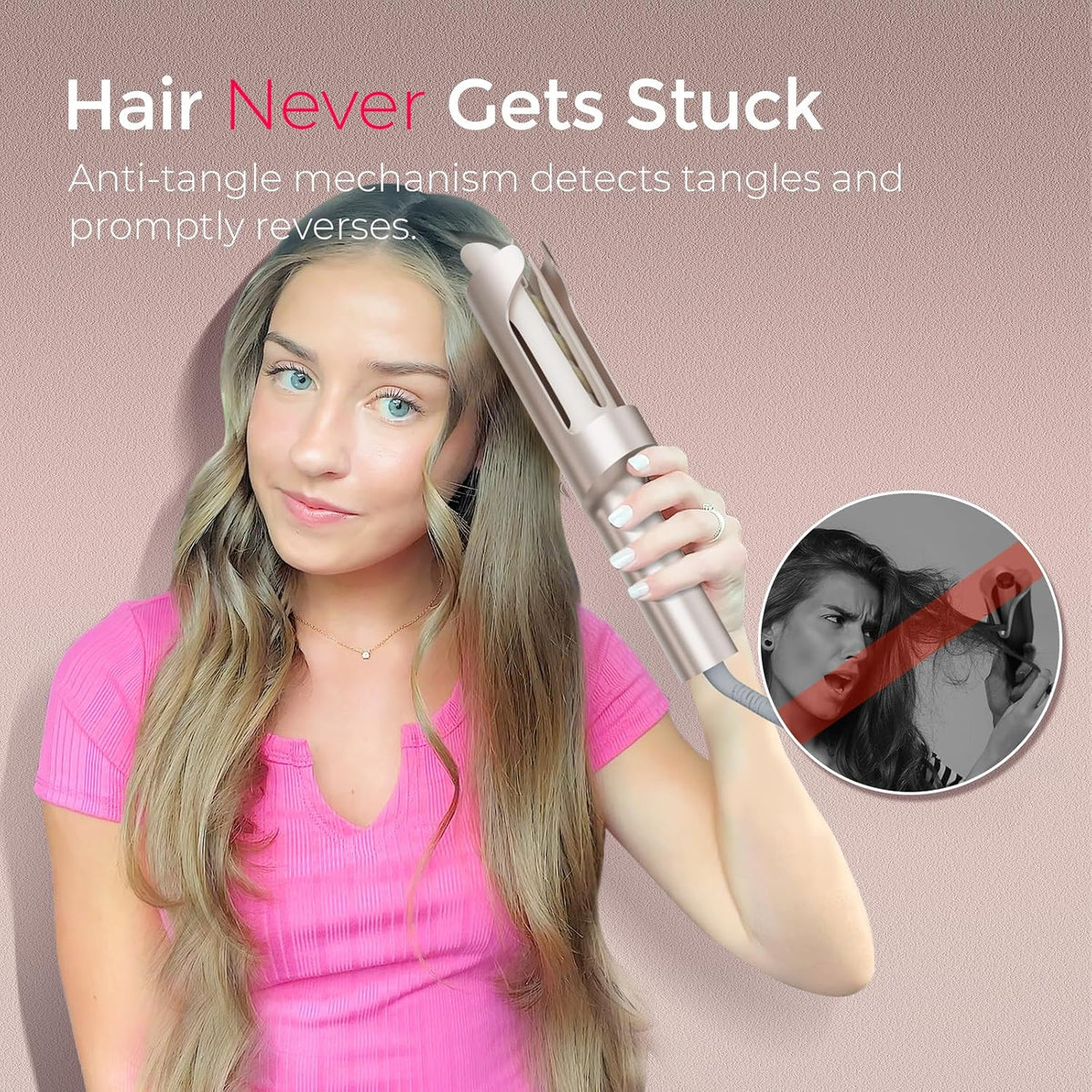 TYMO CurlPro Plus Automatic Rotating Curling Iron - Upgraded Long Barrel Curling Wand for Beach Waves & Long Hair, Ceram