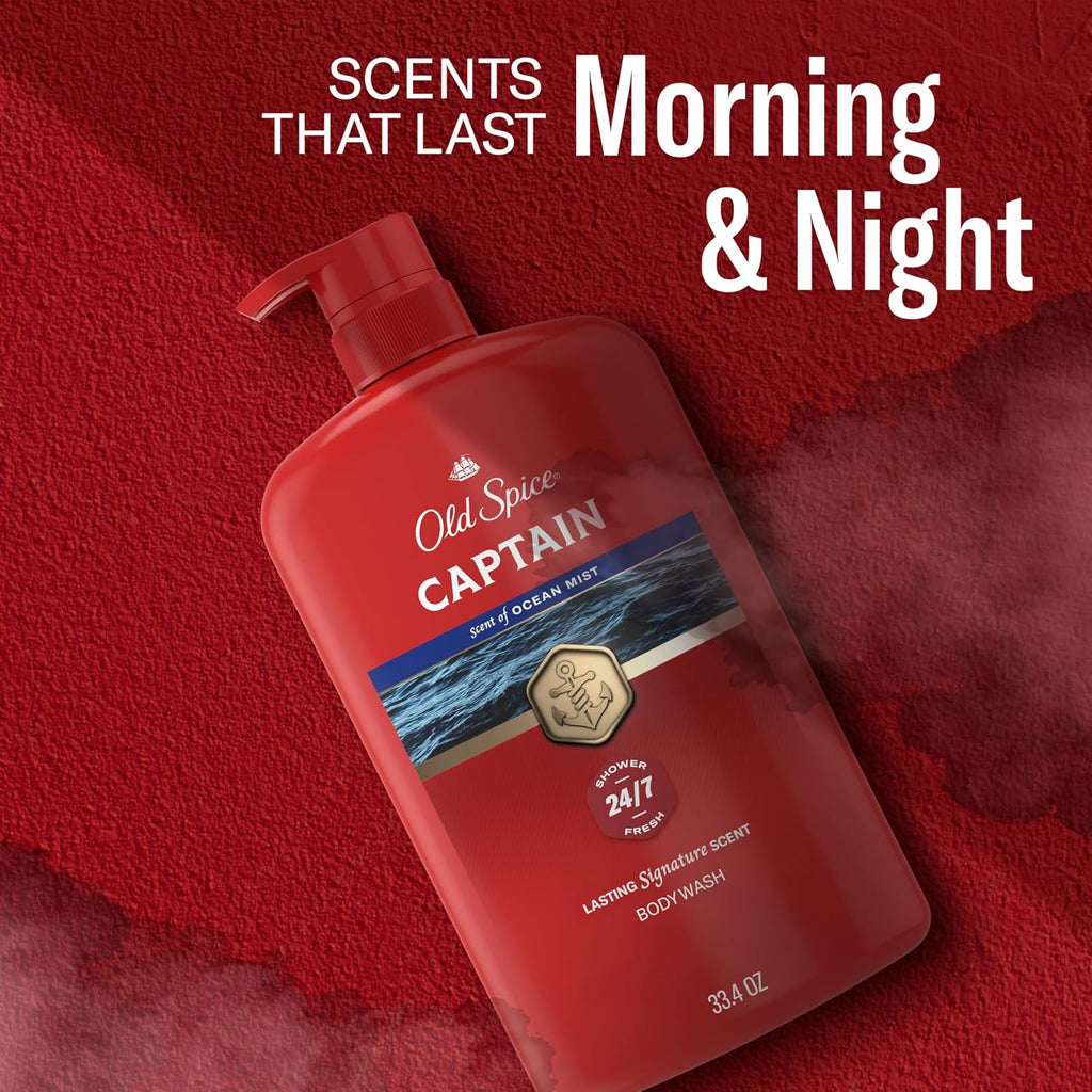 Old Spice Body Wash for Men, Long-Lasting Captain Scent, 33.4 fl oz