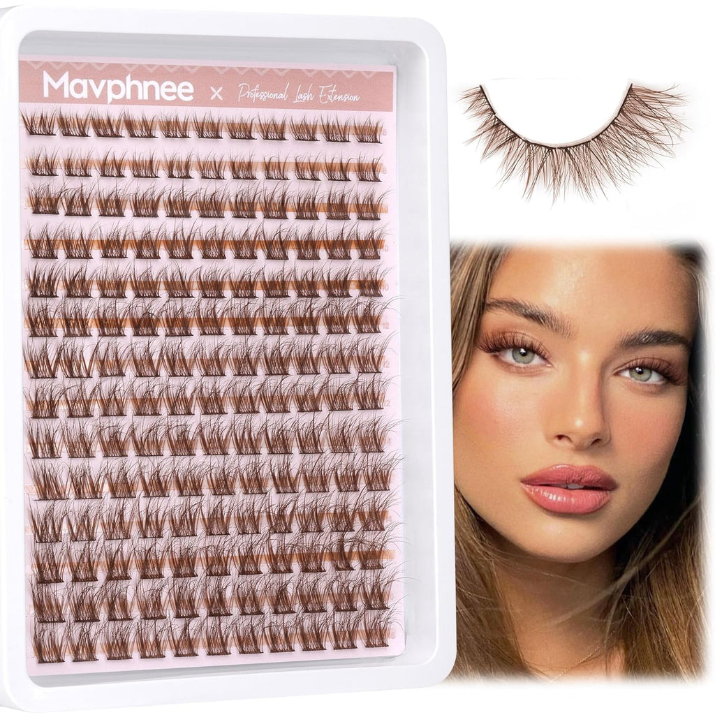 Mavphnee Brown Lash Clusters Natural Lash Extensions Wispy Eyelash Clusters 168 Pcs C Curl Lashes Clusters for Everyday 