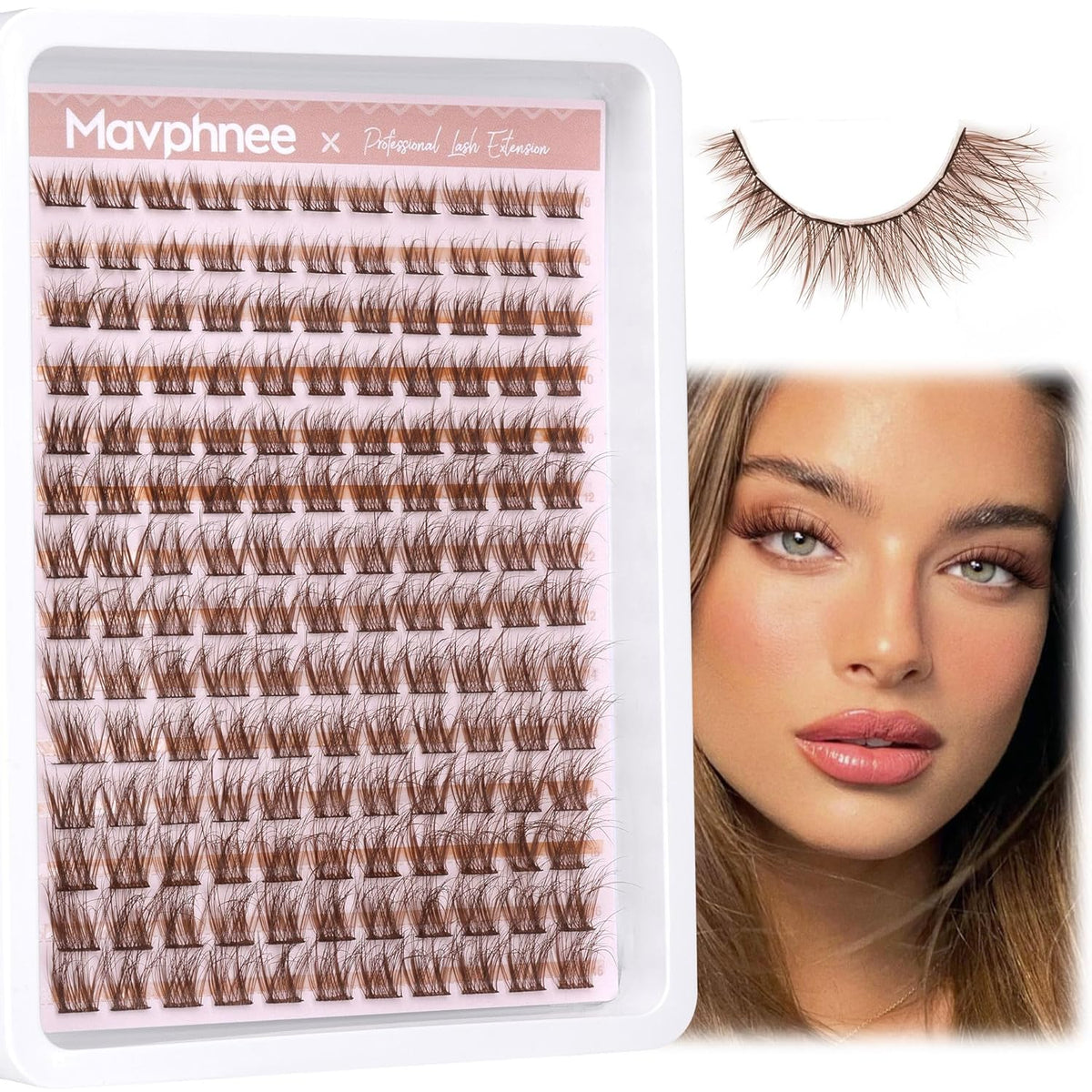 Mavphnee Brown Lash Clusters Natural Lash Extensions Wispy Eyelash Clusters 168 Pcs C Curl Lashes Clusters for Everyday 