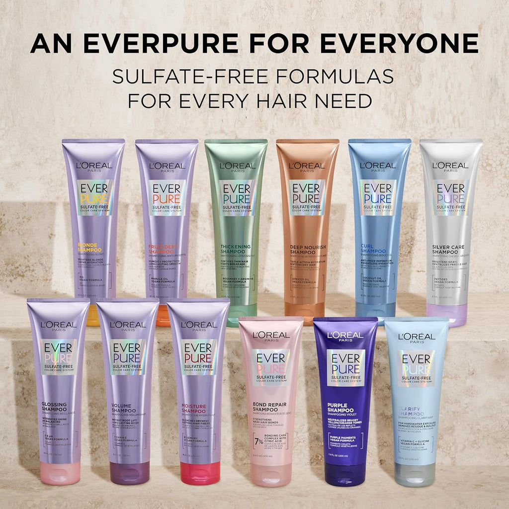 L'Oreal Paris EverPure Moisture Shampoo and Conditioner Set, Sulfate-Free Hair Care for Dry or Color-Treated Hair with R
