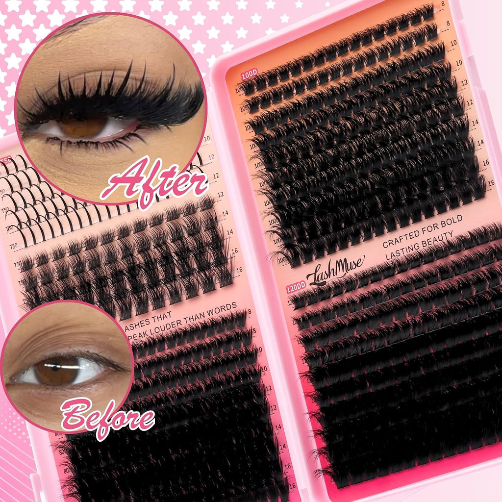 680PCS Fairy Lash Clusters Kit with Spikes Fluffy Volume T50 80D 100D 120D