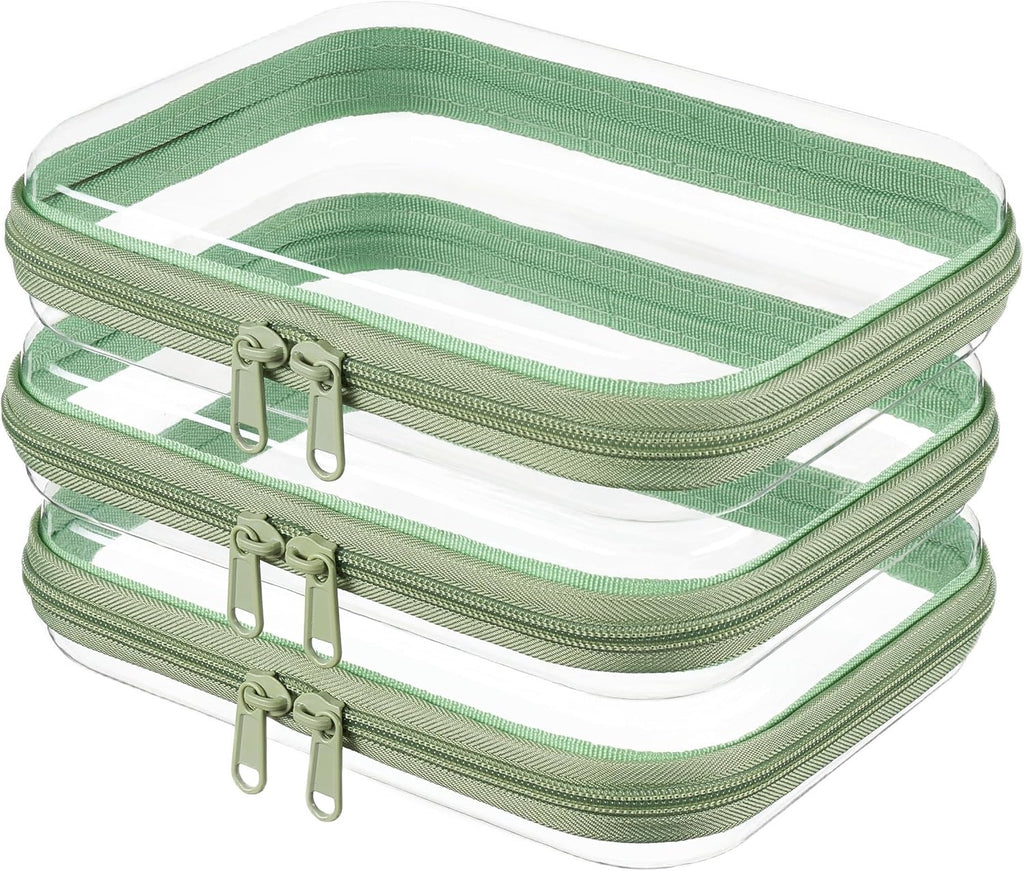 3-Pack Medium Clear Hard Shell Zipper Pouches, Clear Zipper Bags, Hard Case Pouches for Purse & Diaper Bag Organizer, an
