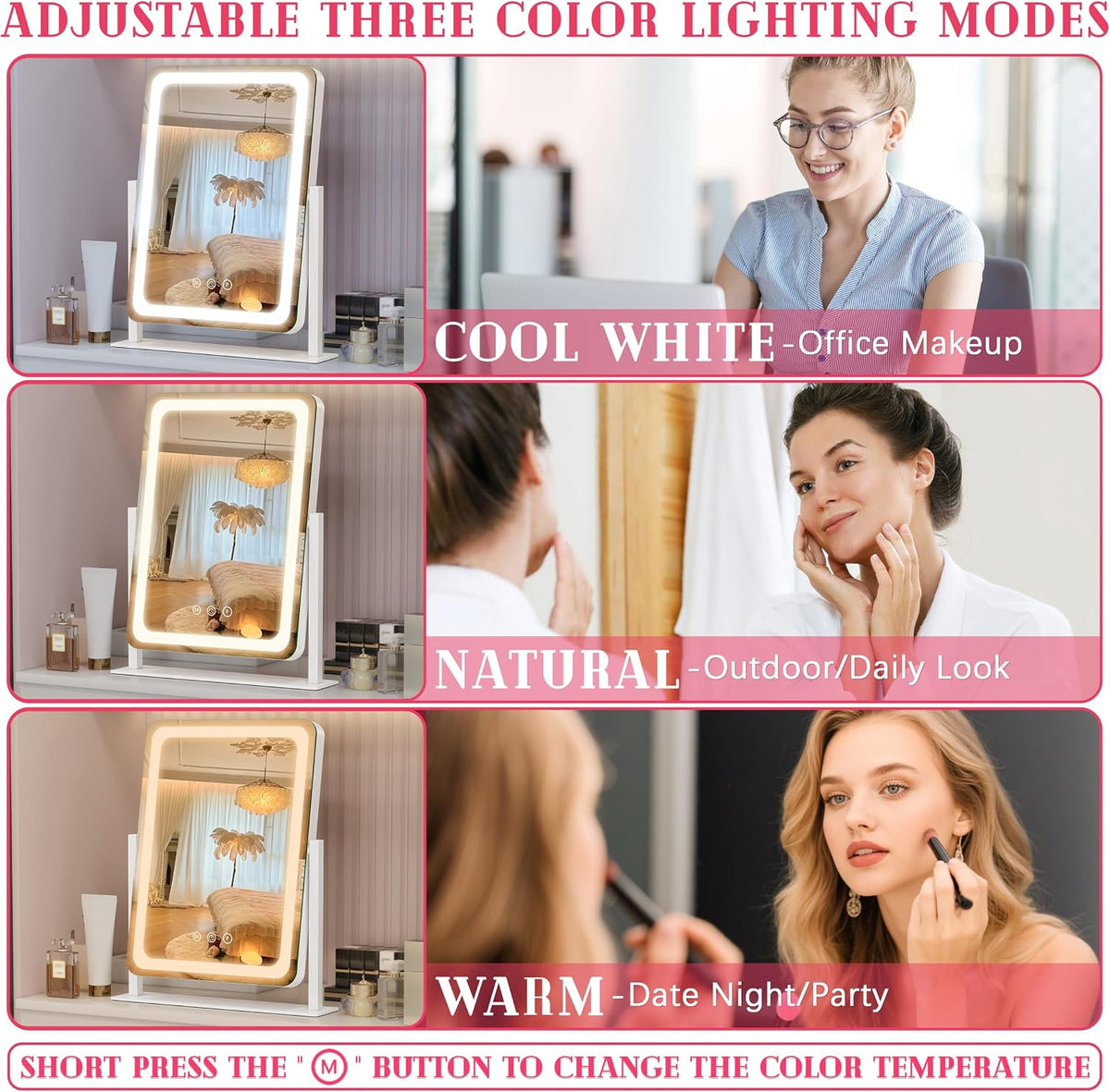 ROLOVE Vanity Mirror with Lights for Desk, 12.6"x15", Dimmable, White