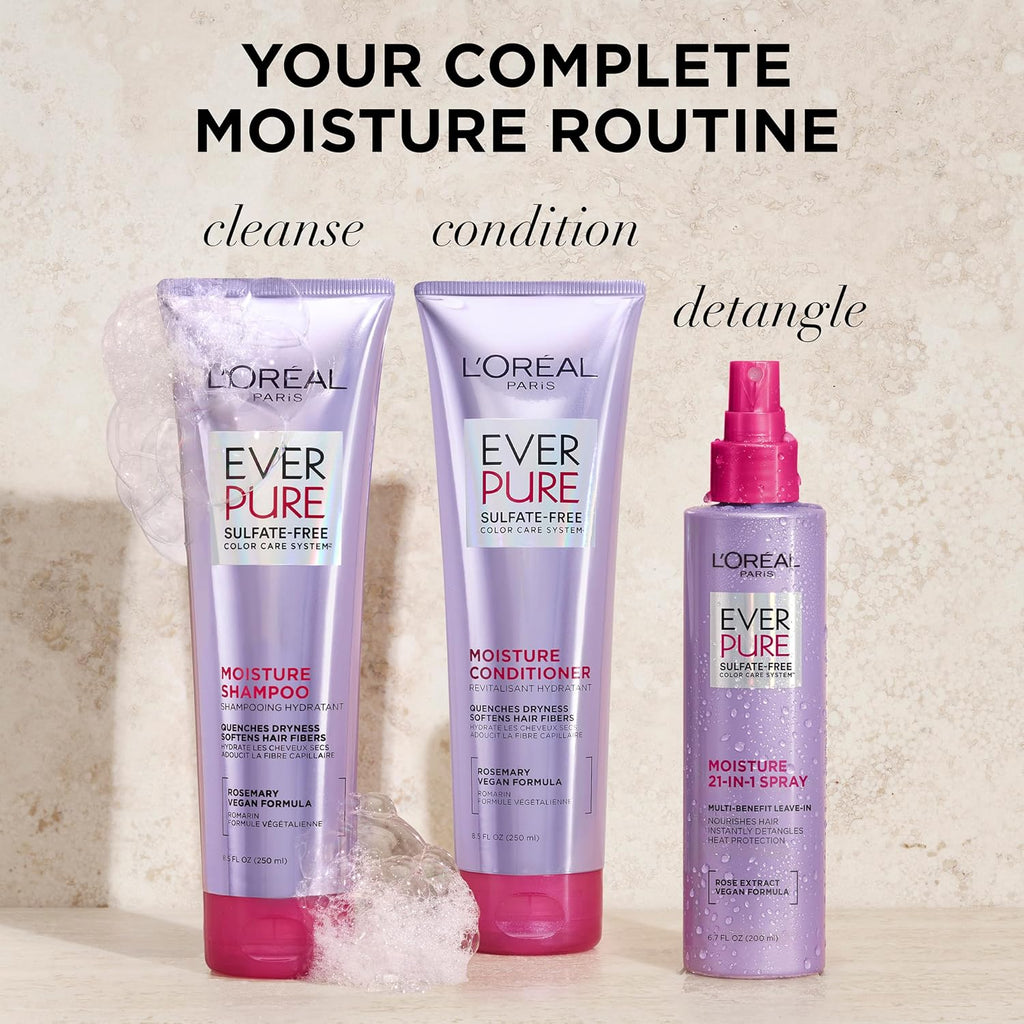 L'Oreal Paris EverPure Moisture Shampoo and Conditioner Set, Sulfate-Free Hair Care for Dry or Color-Treated Hair with R
