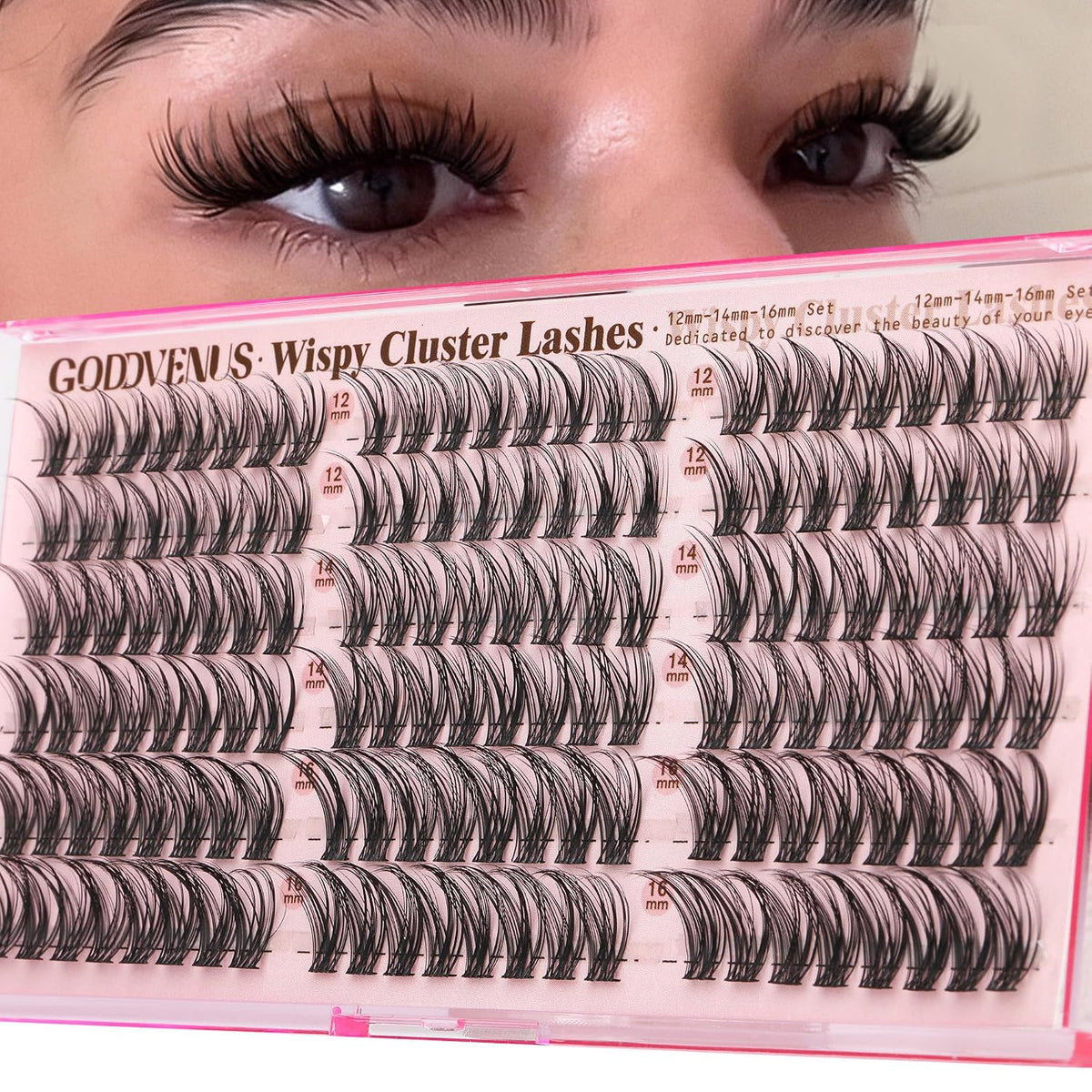Goddvenus Lash Clusters Kit Wispy Eyelash Clusters Lashes Natural DIY Lash Extension Kit 10-16mm Cluster Eyelash Extensi