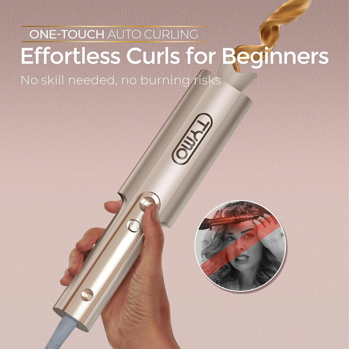 TYMO CurlPro Plus Automatic Rotating Curling Iron - Upgraded Long Barrel Curling Wand for Beach Waves & Long Hair, Ceram
