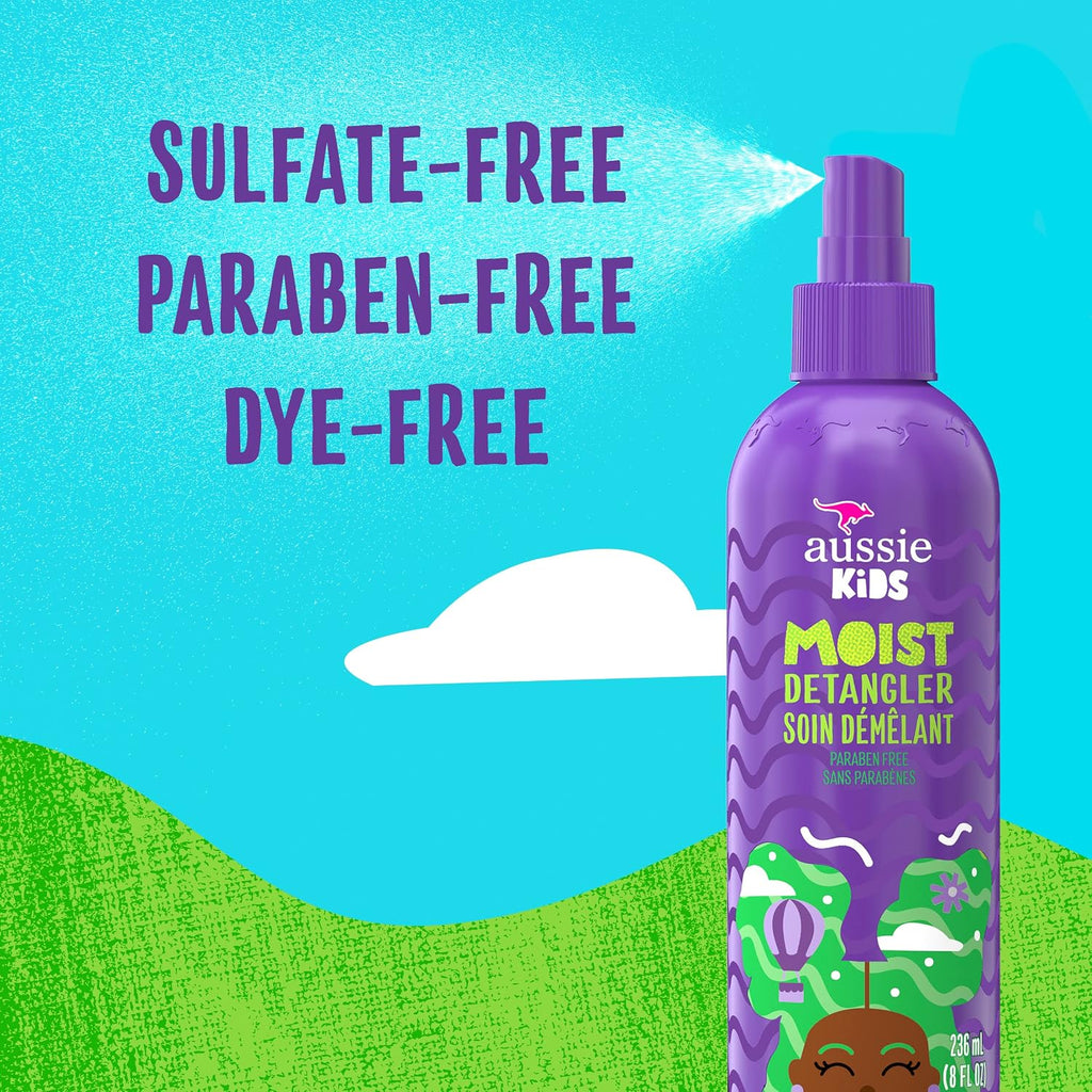 Aussie Kids Moist Detangler Spray, Sulfate & Paraben Free, Moisturizing & Tangle-Free Hair Care for Kids, Cruelty-Free, 