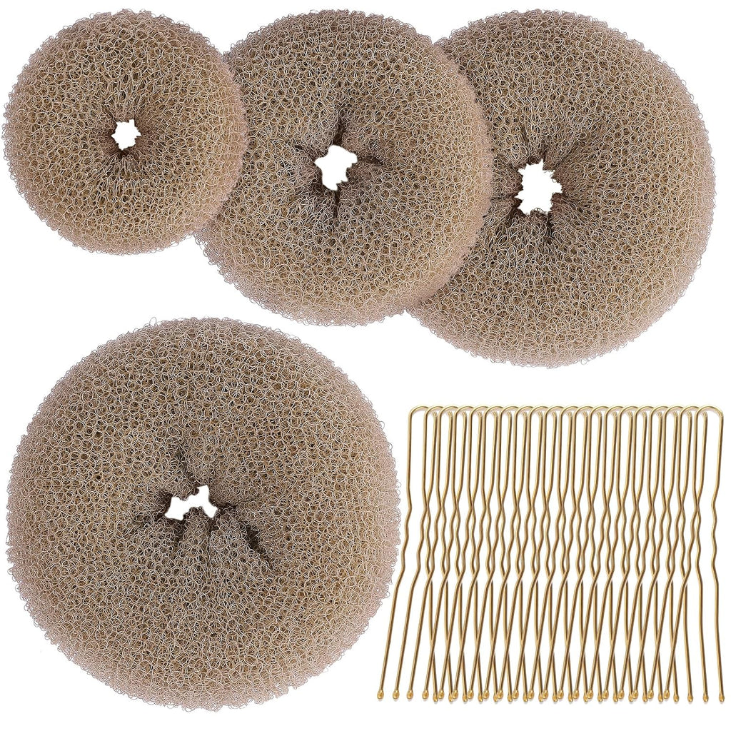 Teenitor Hair Bun Maker, Hair Buns for kids Girls, Hair Donuts, Ballet Bun Maker,4 Size, Light Brown