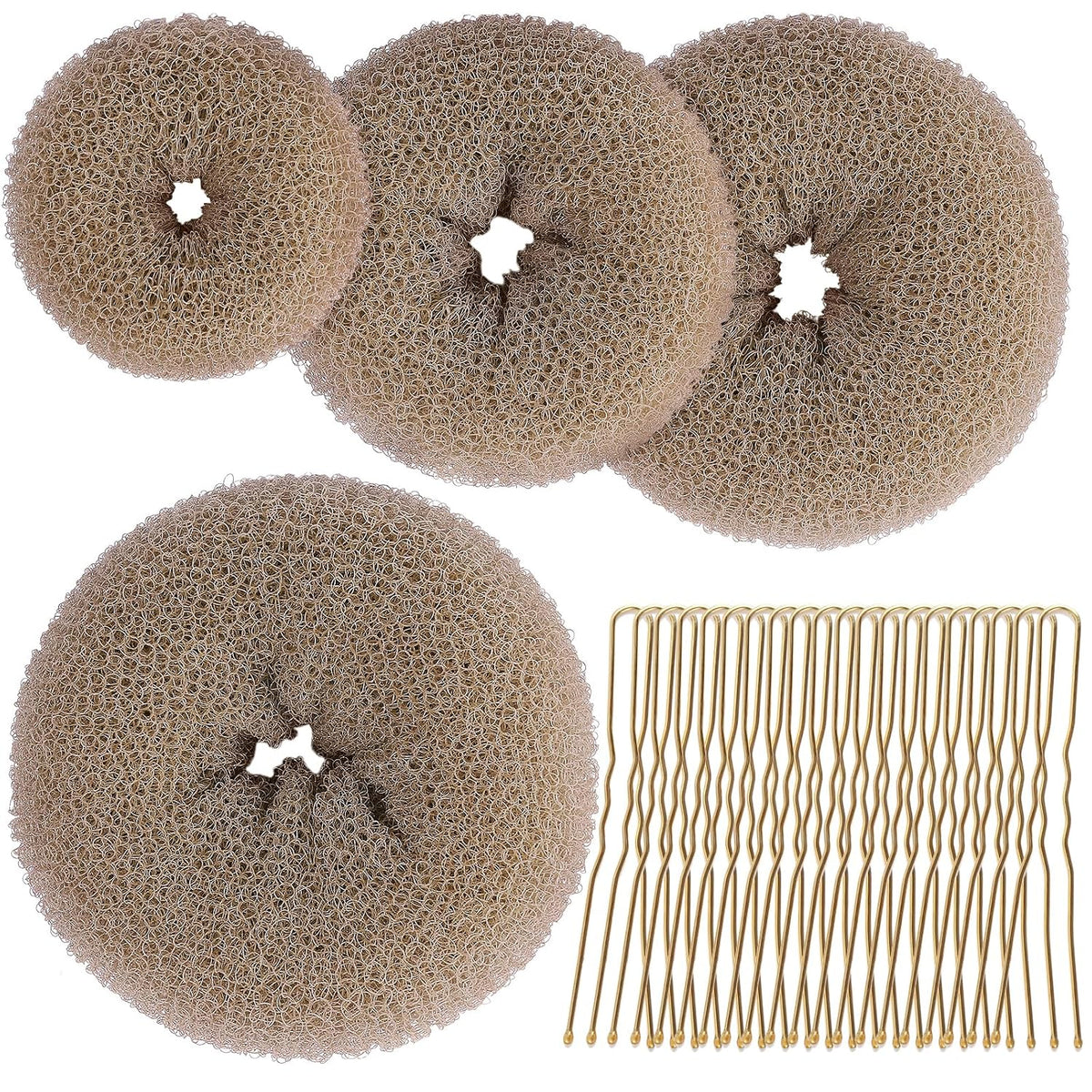 Teenitor Hair Bun Maker, Hair Buns for kids Girls, Hair Donuts, Ballet Bun Maker,4 Size, Light Brown