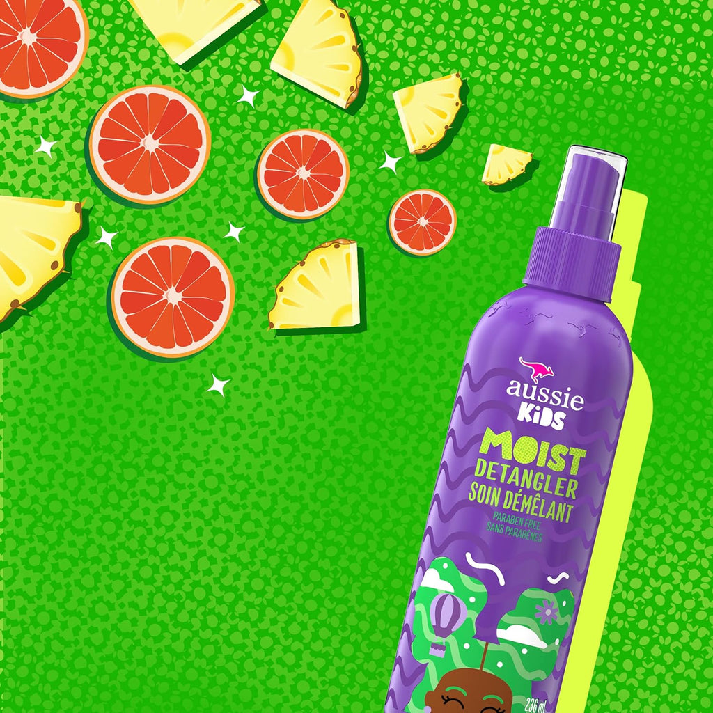 Aussie Kids Moist Detangler Spray, Sulfate & Paraben Free, Moisturizing & Tangle-Free Hair Care for Kids, Cruelty-Free, 