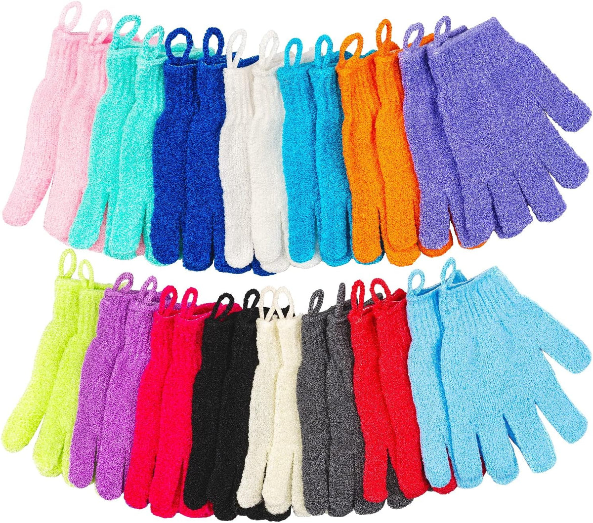 30 Pcs Exfoliating Gloves for Shower, 15 Colors Body Exfoliator Glove with Hanging Loop, Scrub Exfoliate Glove Mitt Bath