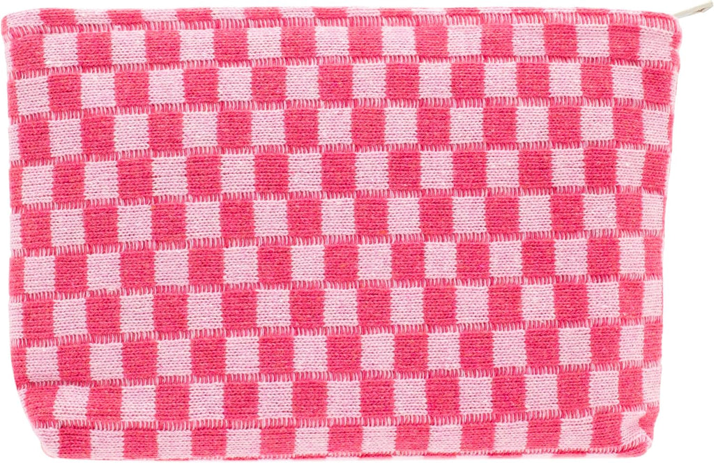 Checkered Makeup Bag for Purse Portable Zipper Make Up Pouch Small Cosmetic Case for Travel Accessories (Hotpink)