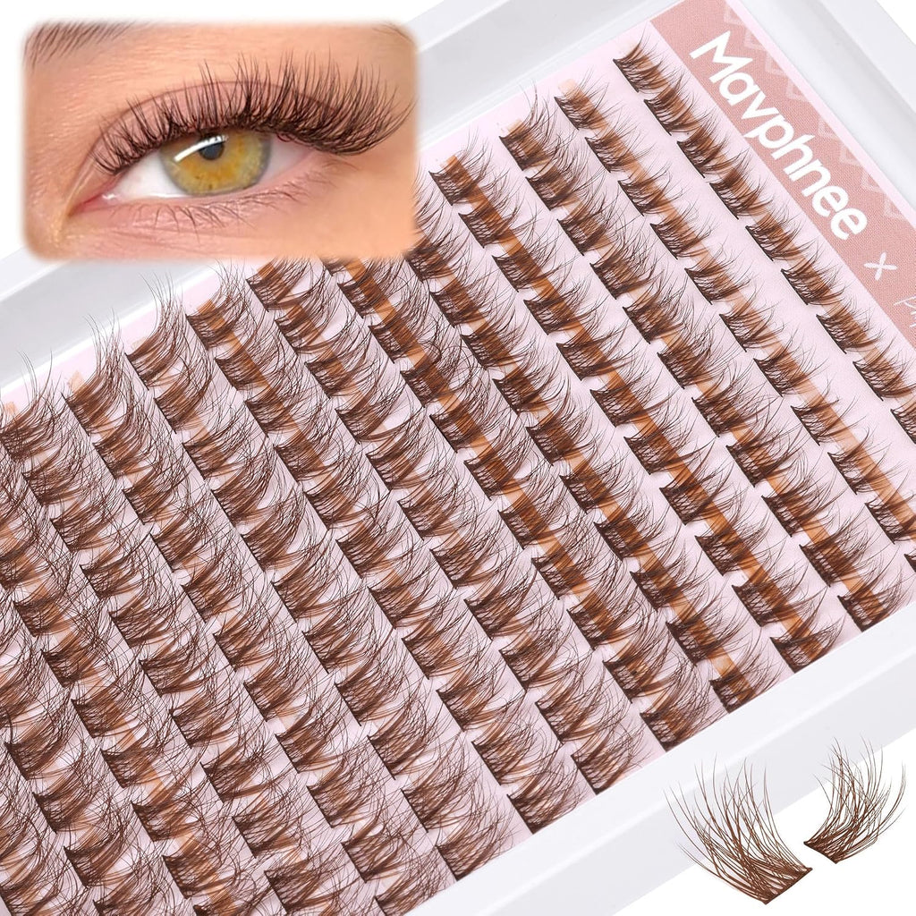 Mavphnee Brown Lash Clusters Natural Lash Extensions Wispy Eyelash Clusters 168 Pcs C Curl Lashes Clusters for Everyday 