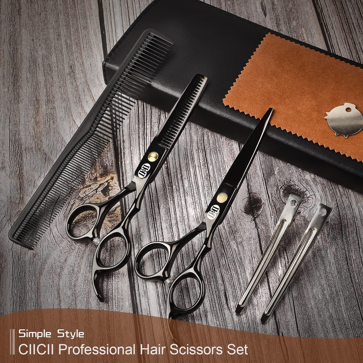 Hair Cutting Scissors Shears Kit, 6.7″ Barber Scissors Set (Black)