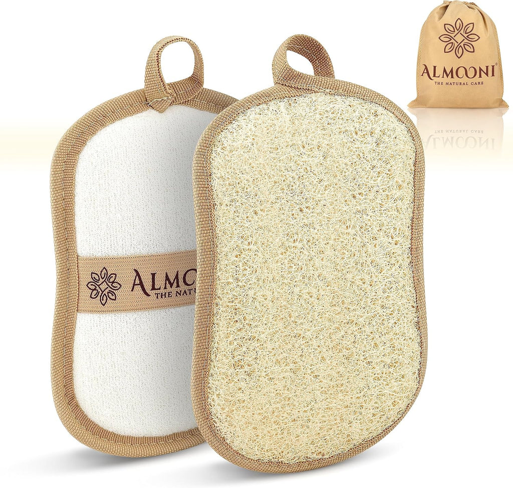 Almooni Natural Loofah Exfoliating Body Scrubber, Shower Sponge 2 Count